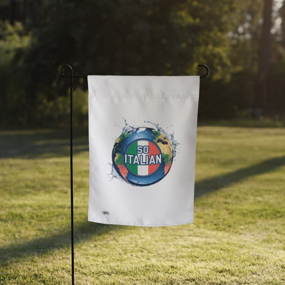 White Garden Flag with 'So Italian' Design by I’M So What Co 2025